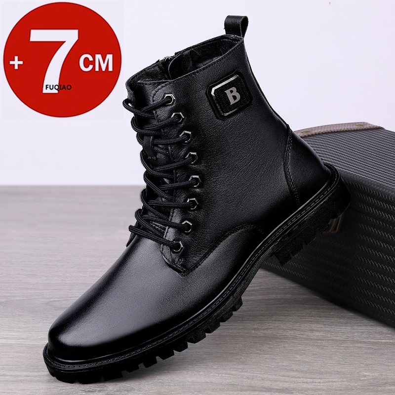Men'S Shoes With Height Increase - Herren-Elevator-Stiefel aus echtem Leder, Winter, warm