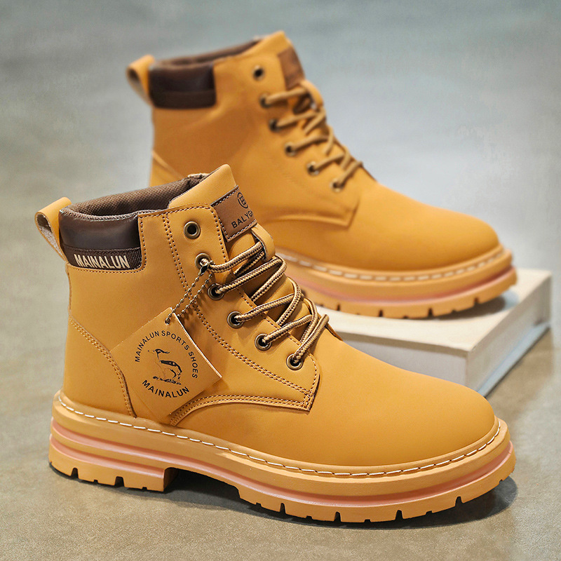 Men'S Shoes Dq - Klassische Herren-High-Top-Stiefel, hochwertige gelbe Lederstiefel, modische