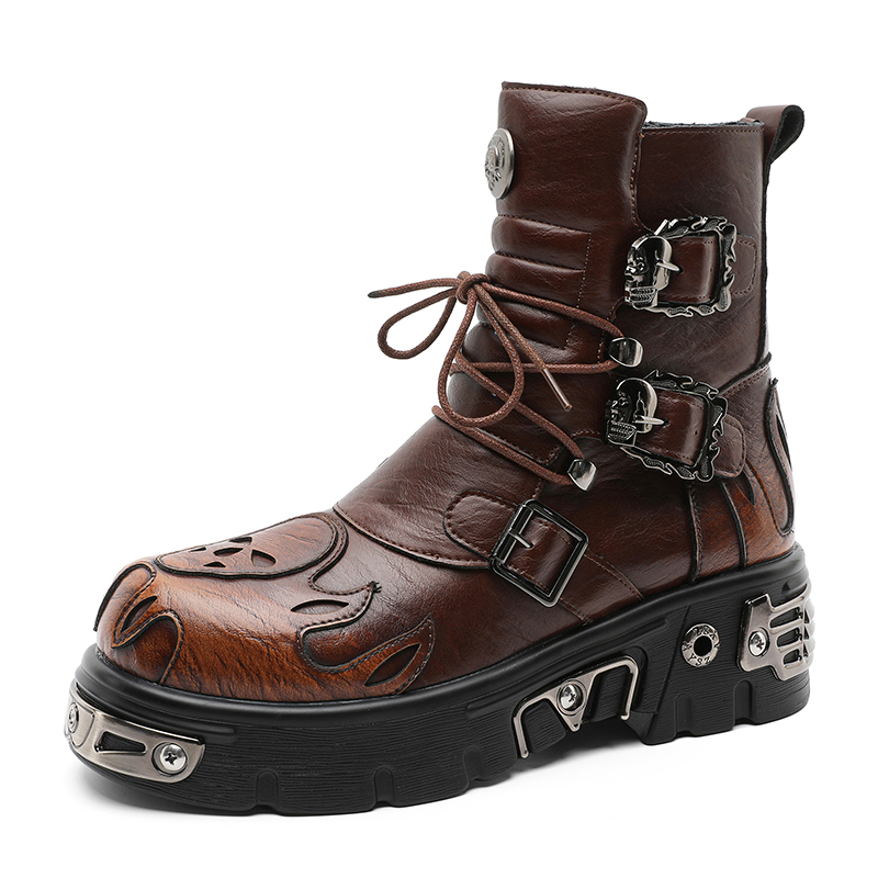Men'S Shoes With Height Increase - Punk-Style Retro Coole Totenkopf-Flammen Personalisierte Herrenschuhe