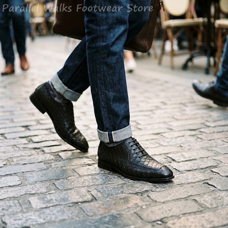 Men Shoes For Wedding - Sartorial Herren Oxfords mit Fischschuppen-Prägung, Leder-Brogues